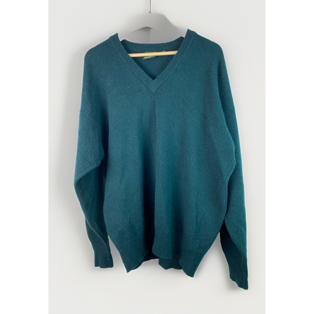 Vintage Nordstrom Men's XL Forest Green 100% Lambswool V-Neck Pullover Sweater